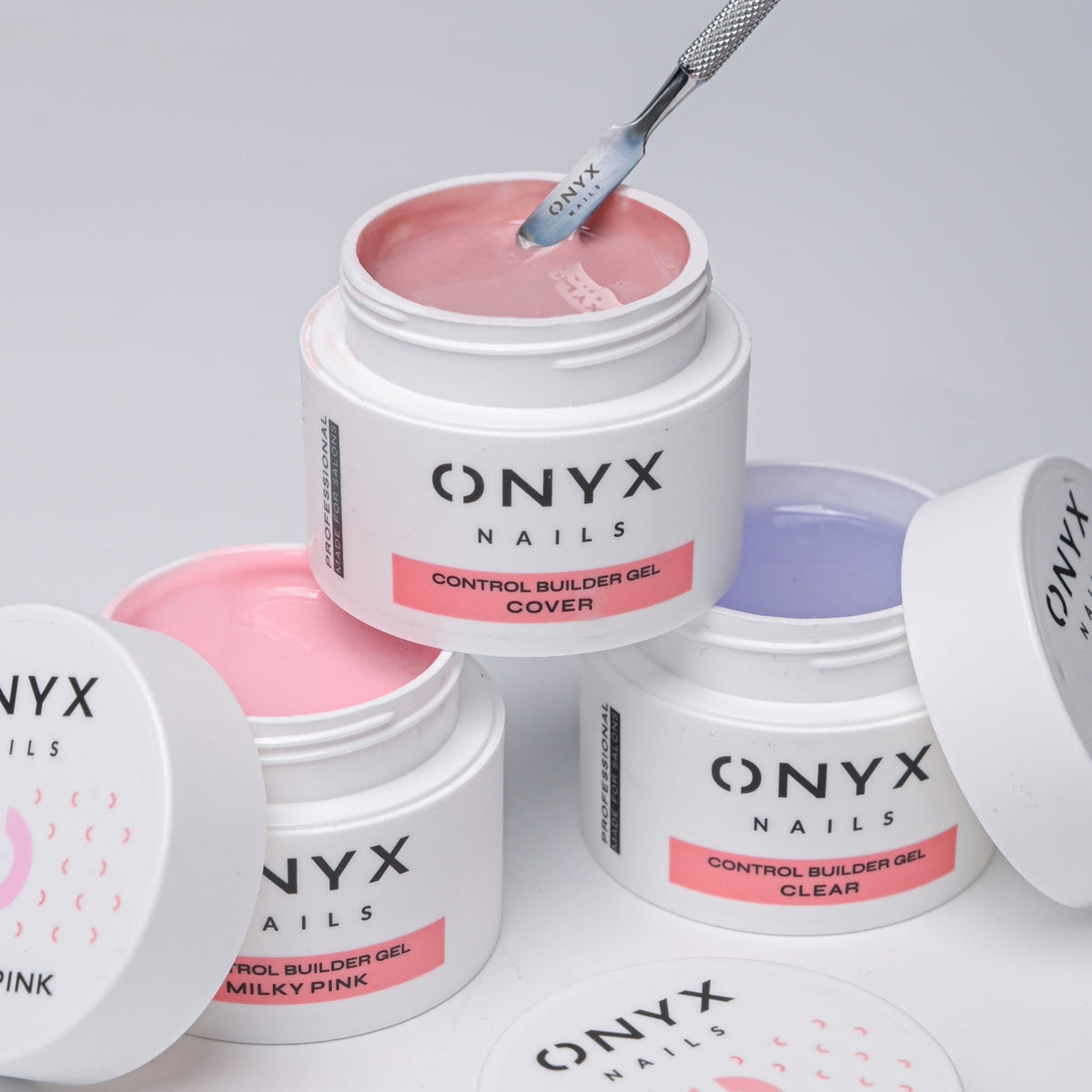 Баночки ONYX Control Builder Gel: cover, clear и milky pink