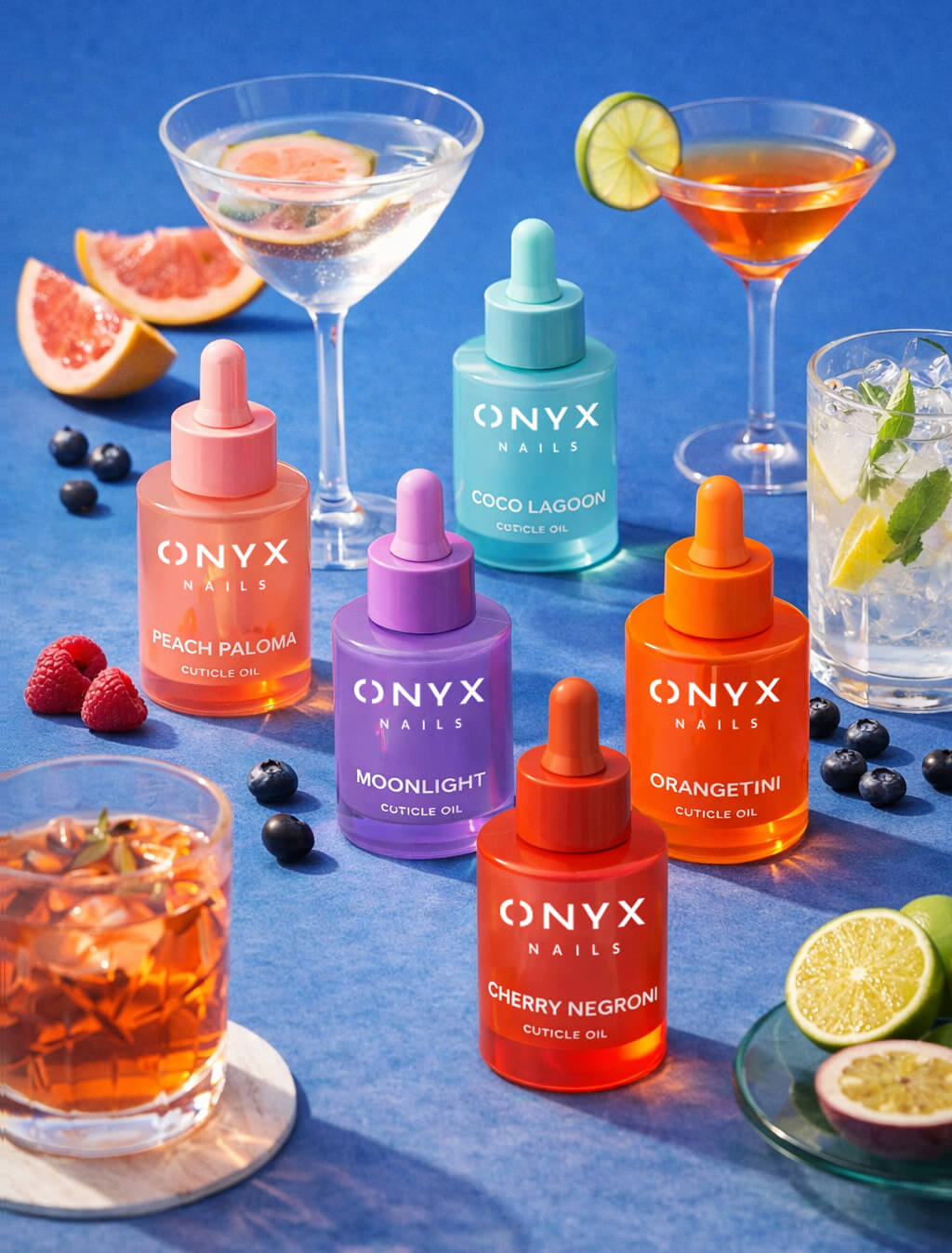 Масла для кутикулы ONYX Cuticle Cocktails: Peach Paloma, Coco Lagoon, Moonlight, Orangetini, Cherry Negroni